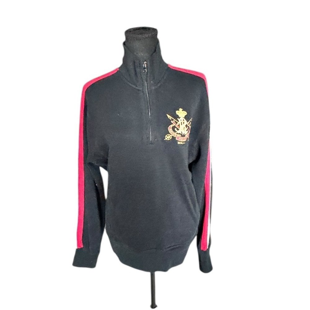 Polo Ralph Lauren Crest Quarter Zip Pullover Black Red S Preppy Equestrian R24